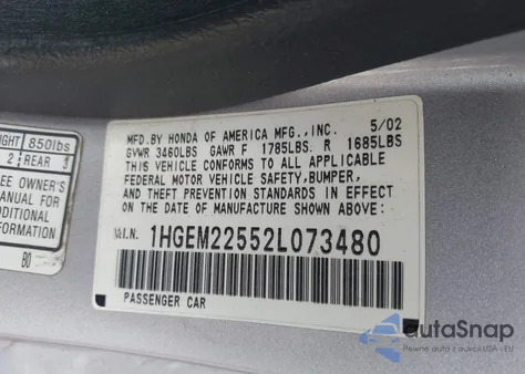 2002 Honda Civic Lx из США, поврежденный, VIN 1HGEM22552L073480